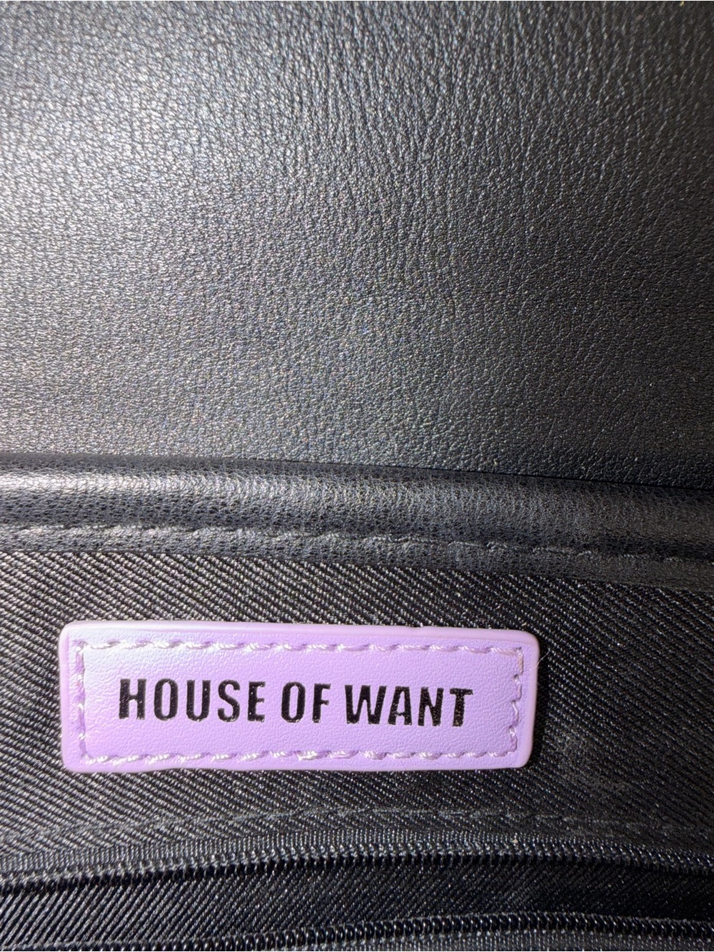 House of Want Black Crossbody Bag with Lilac Logo Patch